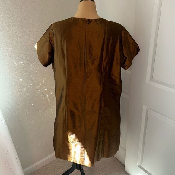 Yaly Couture Custom Brown Silk Shift Midi Dress 18 - Picture 6 of 7
